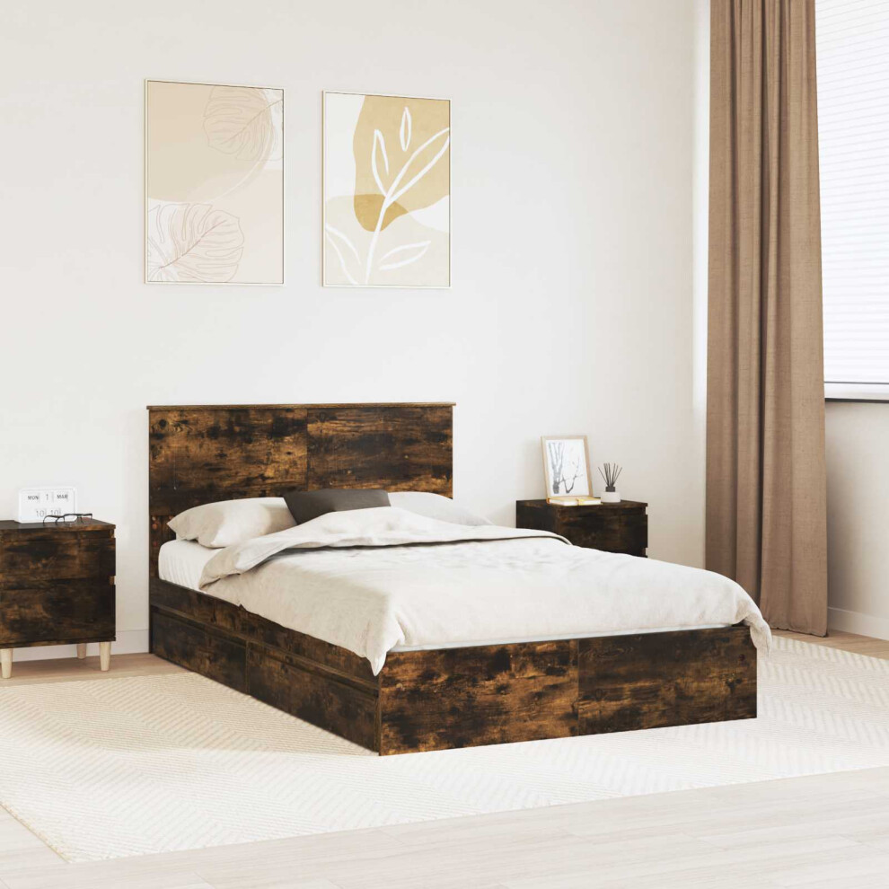 Vidaxl Storage Bed With Drawer Smoked Oak 135 X 190 Cm Engineered Wood