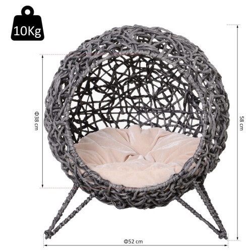 Cama de vime para gatos com pés elevados e almofada, prateada 2