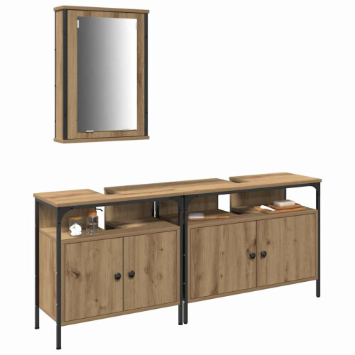 VidaXL vidaXL Bathroom Vanity Units with Shelf 3 pcs Brown Engineered wood 2