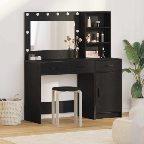 VidaXL vidaXL Dressing Table with Mirror Lights 2 pcs Black Engineered Wood