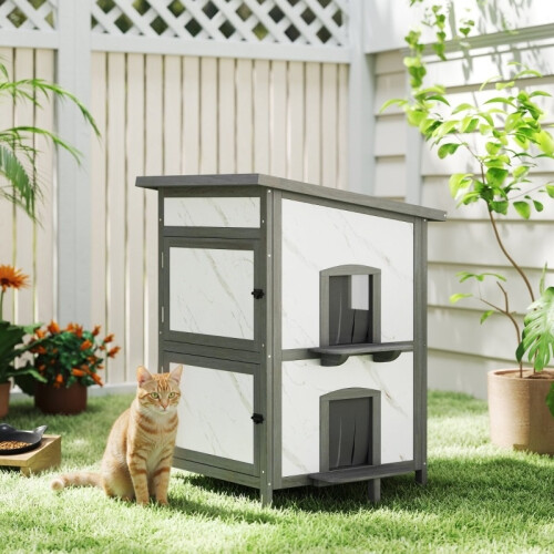 Maison de chat extérieure en bois imperméable avec fenêtres 1