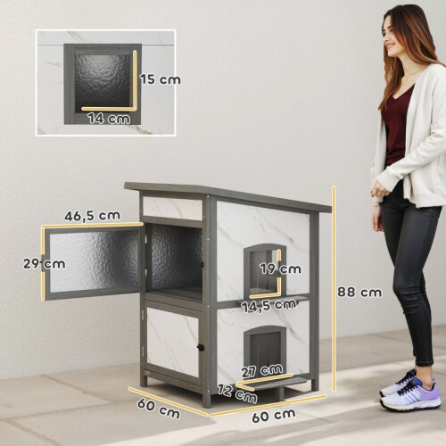 Maison de chat extérieure en bois imperméable avec fenêtres 2