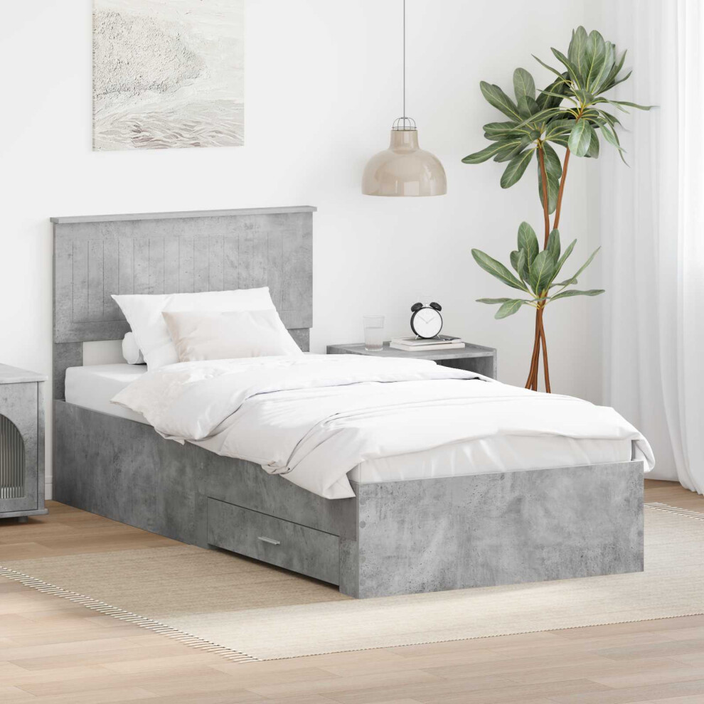 Vidaxl Bed Frame With Drawer Concrete Grey 90 X 200 Cm Engineered Wood