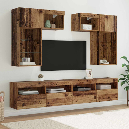 VidaXL vidaXL TV Wall Units Wall-mounted 6 pcs Black Oak Engineered Wood