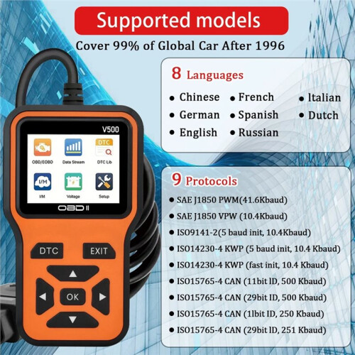 V500 Car OBD2 Scanner Diagnostic Tool Engine Fault Code Reader Full System Diagnostics Voltage & Charging Tester 1