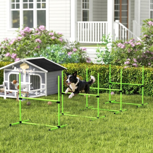 Höhenverstellbares Hunde-Agility-Set mit Hürden, Grün 1