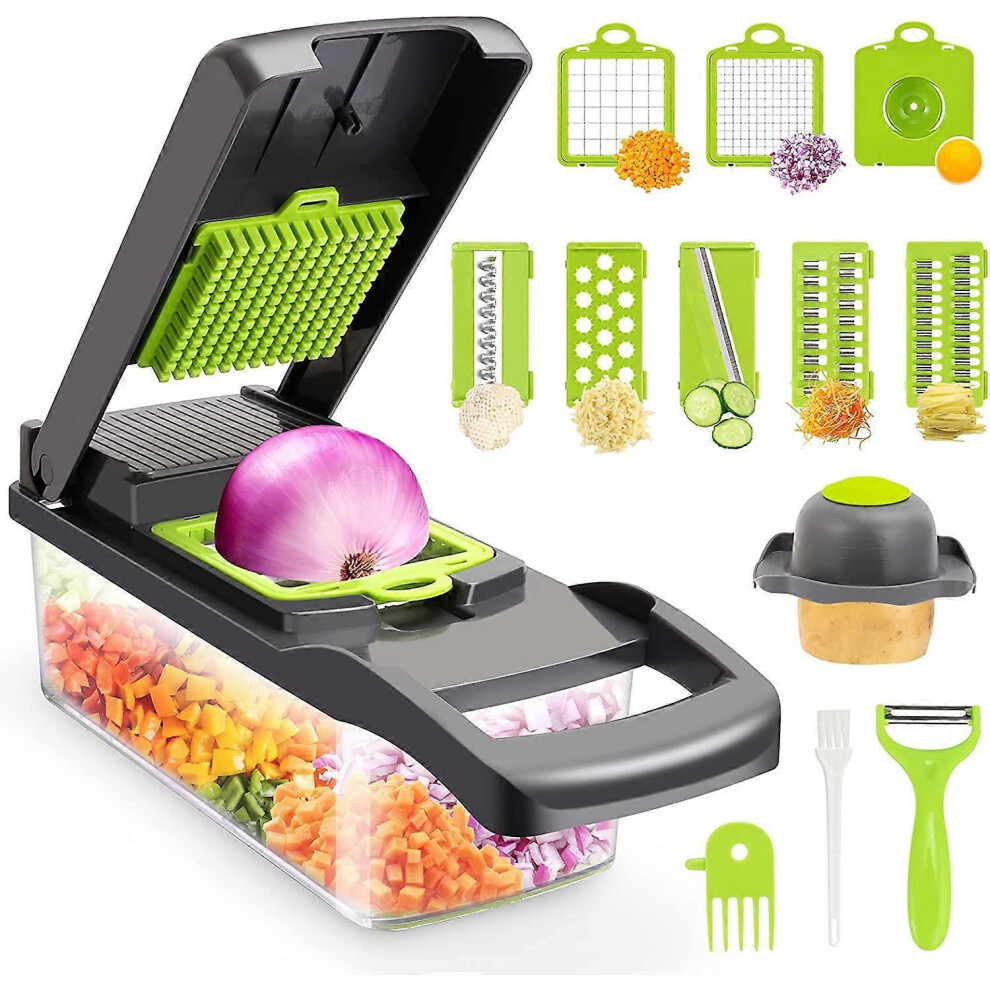Vegetable Manual Multi Function Cutter Replaceable Blades Gray