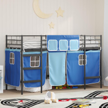 vidaXL Kids'Loft Bed Frame with Curtains Black and Blue 90 x 190 cm