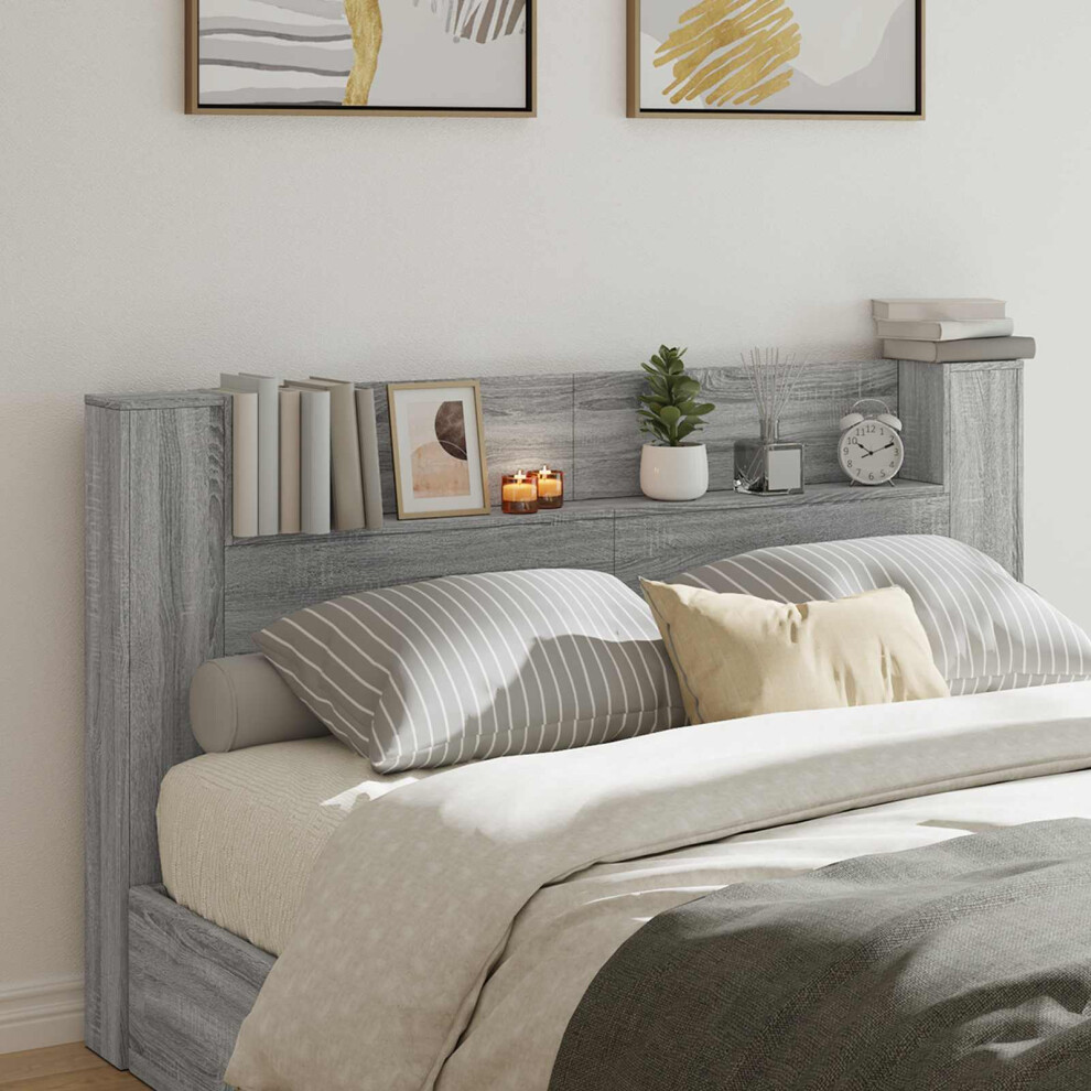 Vidaxl Headboard Cabinet With Led Grey Sonoma 180 X 16.5 X 103.5 Cm