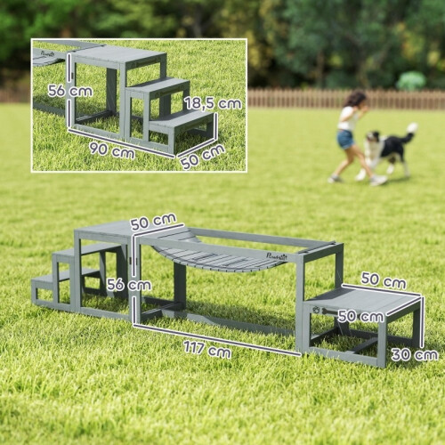 Conjunto de Agilidade para Cães em Madeira com Ponte e Escadas, Cinza 2