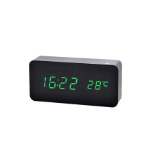 (Black No Charging) Wooden Digital Alarm Clock with Wireless Charging, LED Clock with Time, Date,Temperature, Desk Clocks for Office,Bedside Clock