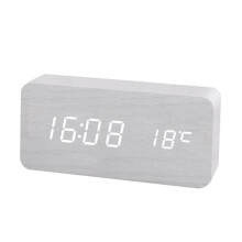 (White No Charging) Wooden Digital Alarm Clock with Wireless Charging, LED Clock with Time, Date,Temperature, Desk Clocks for Office,Bedside Clock