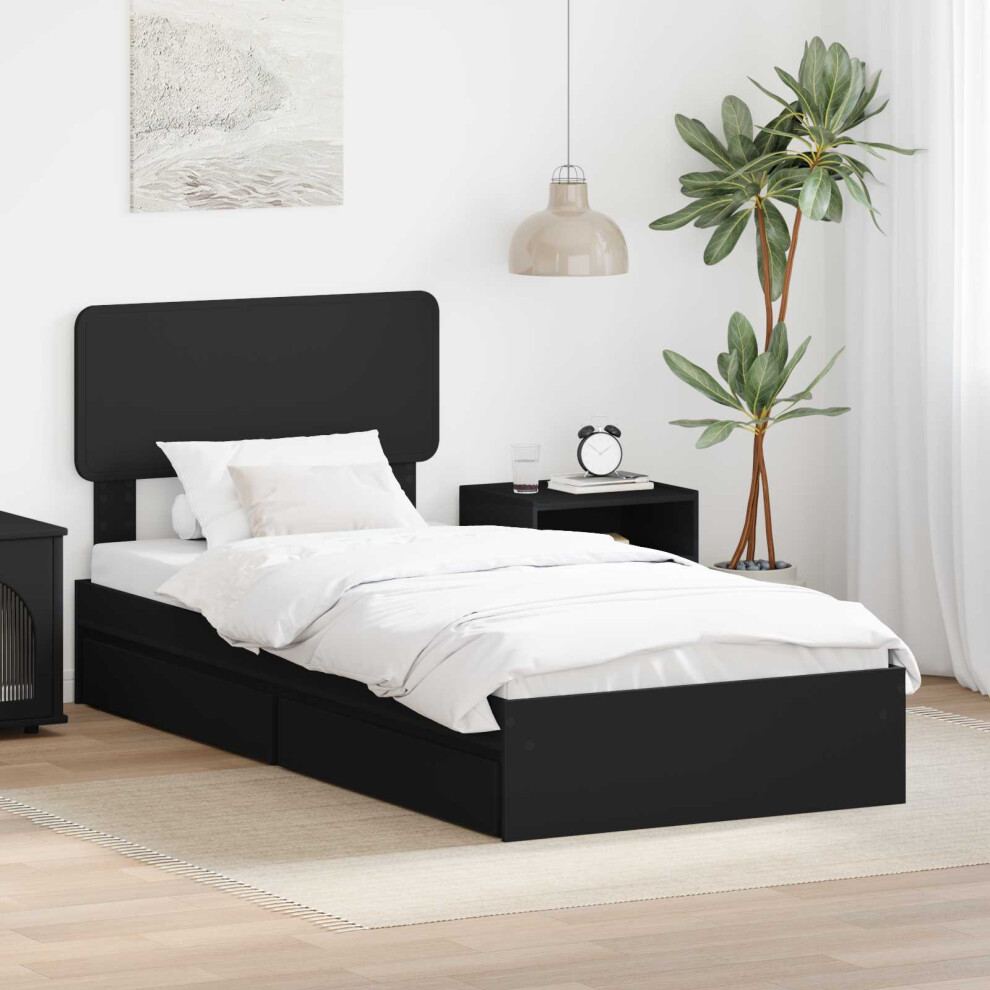 Vidaxl Storage Bed With Headboard Black 75 X 190 Cm Engineered Wood