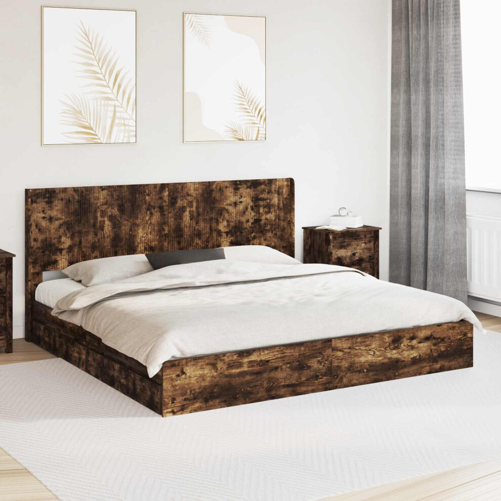 Vidaxl Bed Frame With Storage And Headboard Smoked Oak 180 X 200 Cm