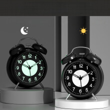 (Black) 3 inch Luminous Alarm Clock Students Kids Alarm Clock Strong Wake-Up for Elderly Silent with Night Light Battery Powered