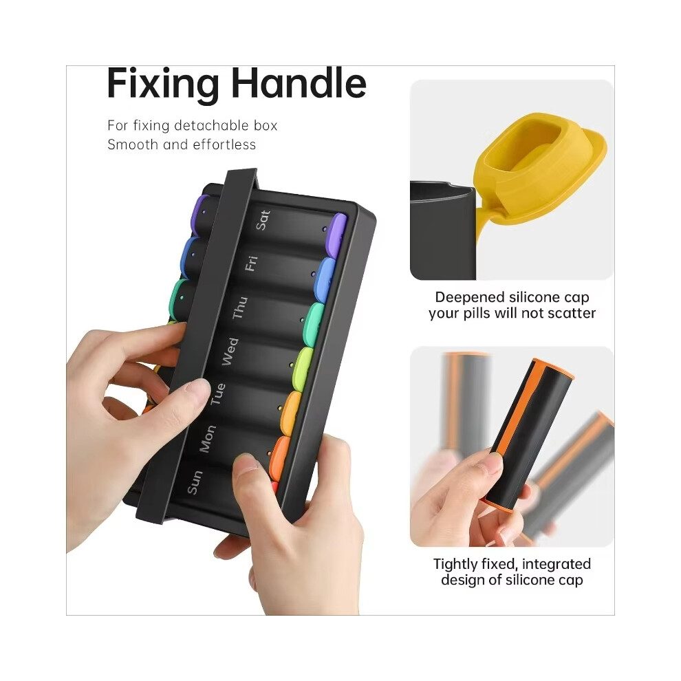 Stoyotu (Solid Black) 7 Days Portable Pill Organizer Seniorfriendly Pill Organizer Weekly Pill Organizer For Morning Lunch And Evening Supplements