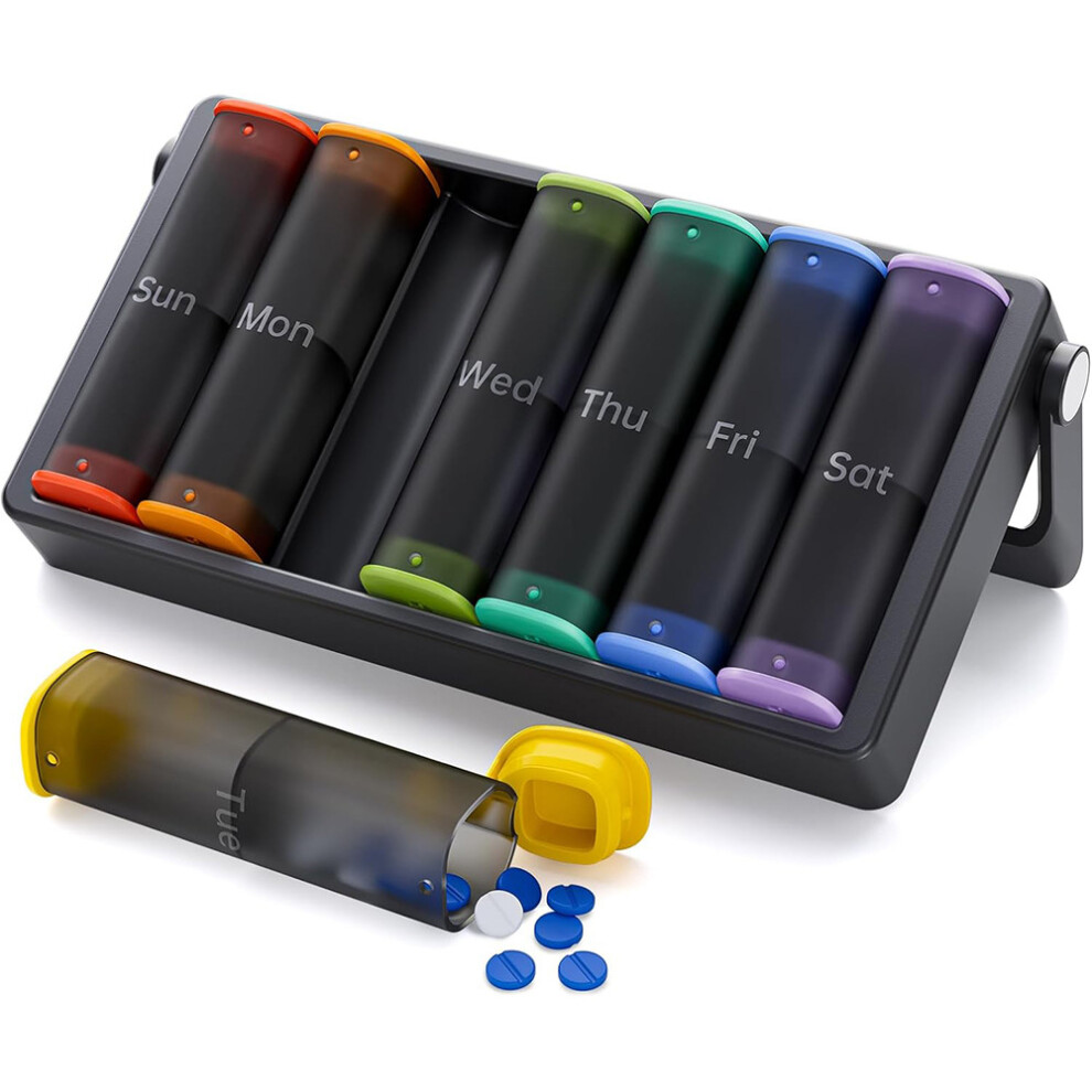 Stoyotu (Translucent Black) 7 Days Portable Pill Organizer Seniorfriendly Pill Organizer Weekly Pill Organizer For Morning Lunch And Evening Supplements