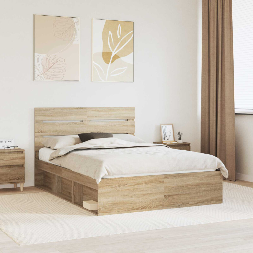 Vidaxl Bed Frame With Headboard Sonoma 140 X 190 Cm Solid Pine Wood