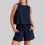 Completo casual da donna in cotone e lino, due pezzi, blu navy 1