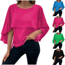 Chiffonbluse für Damen mit Cape-Ärmeln, einfarbig