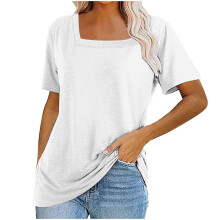 Damen Kurzarm-Top mit eckigem Ausschnitt, weiß, XXL