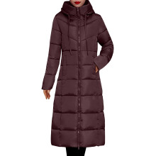 Parka de invierno para mujer hasta la rodilla con capucha, color café, talla XL