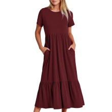 Abito lungo estivo casual da donna a maniche corte con scollo rotondo e