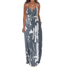Damen-Maxikleid im Boho-Stil mit Blumenmuster, blau, mit Taschen, Größe 8