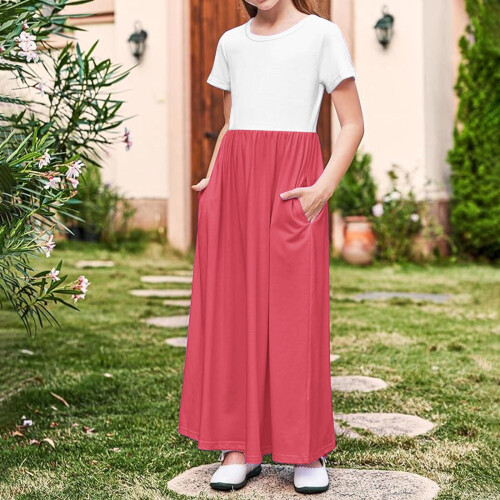 Robe d'été pour filles de 4 à 14 ans, couleur unie, courte 1