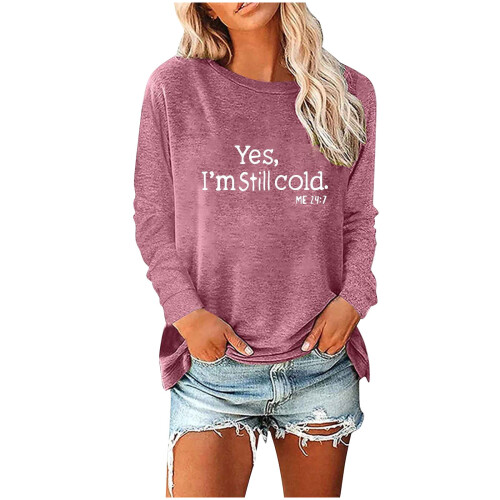 Damen-Langarm-Sweatshirt mit Rundhalsausschnitt, einfarbig oder bedruckt