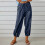 Pantaloni da jogging da donna in cotone e lino, blu navy, taglia S 2