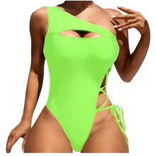 Maillot de bain une pièce femme, couleur unie, épaules fendues