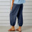 Pantaloni da jogging da donna in cotone e lino, blu navy, taglia S 4