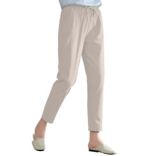 Pantaloni drepți din in solid pentru femei, cu buzunare