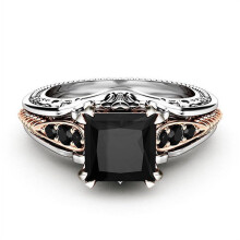 Zwarte vierkante diamanten prinsessenring voor dames (1 stuk)