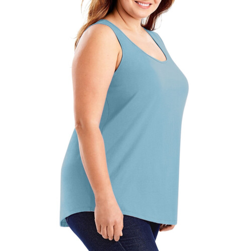 Γυναικείο καλοκαιρινό φανελάκι Plus Size μονόχρωμο σε χαλαρή γραμμή 2
