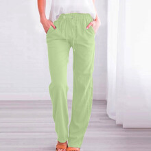 Calça de moletom feminina com cintura média e pernas retas, com cordão na cintura.