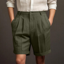 Heren casual knielange geplooide shorts effen kleur
