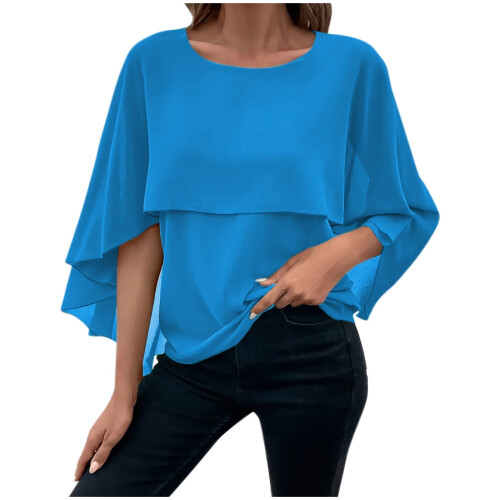 Chiffonbluse für Damen mit Cape-Ärmeln, einfarbig 1