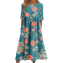 Robe midi à imprimé floral pour femme avec taille smockée et
