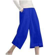 Short capri d'été uni pour femme avec taille élastique