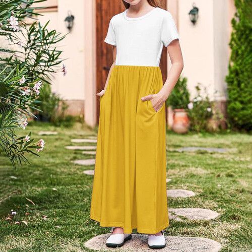 Φόρεμα για κορίτσια, καλοκαιρινό, casual, μονόχρωμο, σε γραμμή Α, μέγεθος 10-12 1