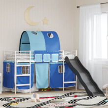 vidaXL Kids'Loft Bed Frame White and Blue 90 x 190 cm Metal