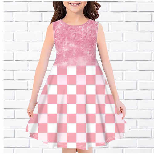 Ärmelloses Sommerkleid für Mädchen mit Karomuster und Blumenmuster 1