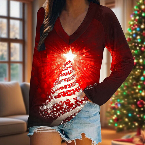 Pull de Noël pour femme, col en V, manches longues 1