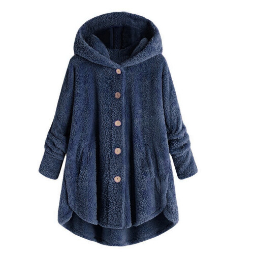 Fleece-hettegenser til dame, marineblå, pluss størrelse 2-3XL