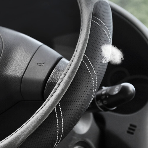 Capa de volante em couro, 14,5-15 polegadas, preta e cinza. 1