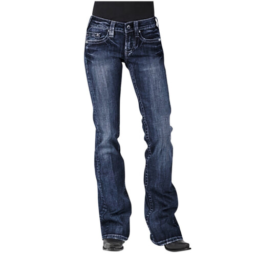 Damejeans med brede ben og stretch, højtaljede 1