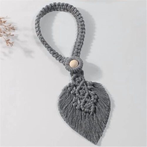 Boho leaf tassel curtain tiebacks cotton hand-knitted 2 pcs 1