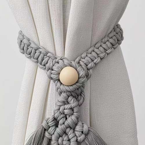 Boho leaf tassel curtain tiebacks cotton hand-knitted 2 pcs 2
